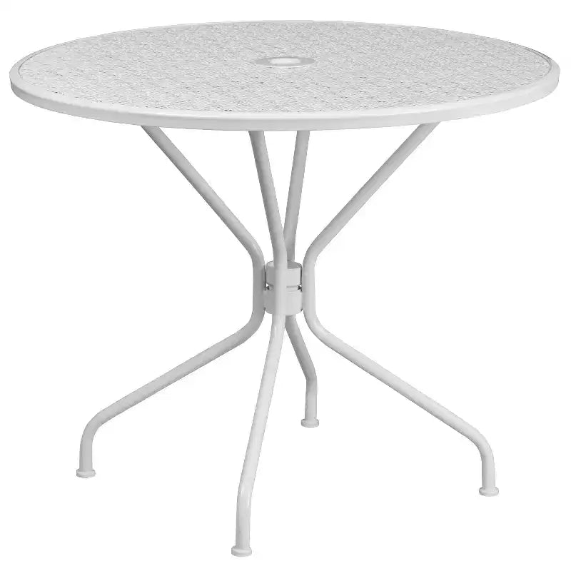Emma and Oliver Commercial Grade 35.25 Round Metal Garden Patio Table Set, 2 Square Back Chairs
