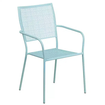 Emma and Oliver Commercial 28 Square Metal Folding Patio Table Set w/ 2 Square Back Chairs