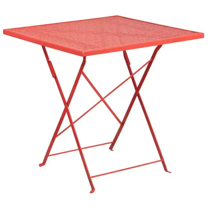 Emma and Oliver Commercial 28 Square Metal Folding Patio Table Set w/ 2 Square Back Chairs