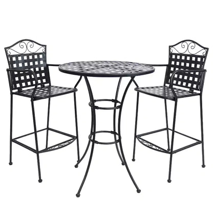 Sunnydaze Outdoor Scrolling Wrought Iron Bar Chair and Table Set - Black