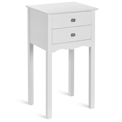Costway Tavolino da Divano, Comodino con 2 Cassetti, Mobile Bianco