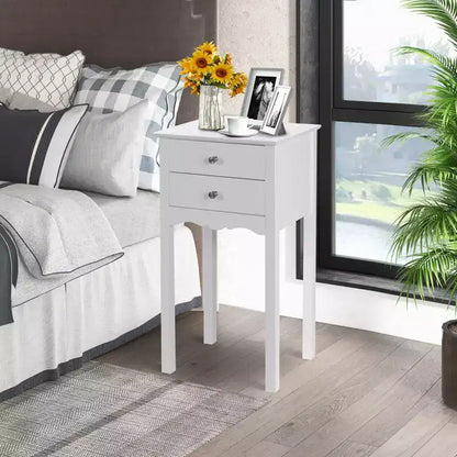Costway Tavolino da Divano, Comodino con 2 Cassetti, Mobile Bianco