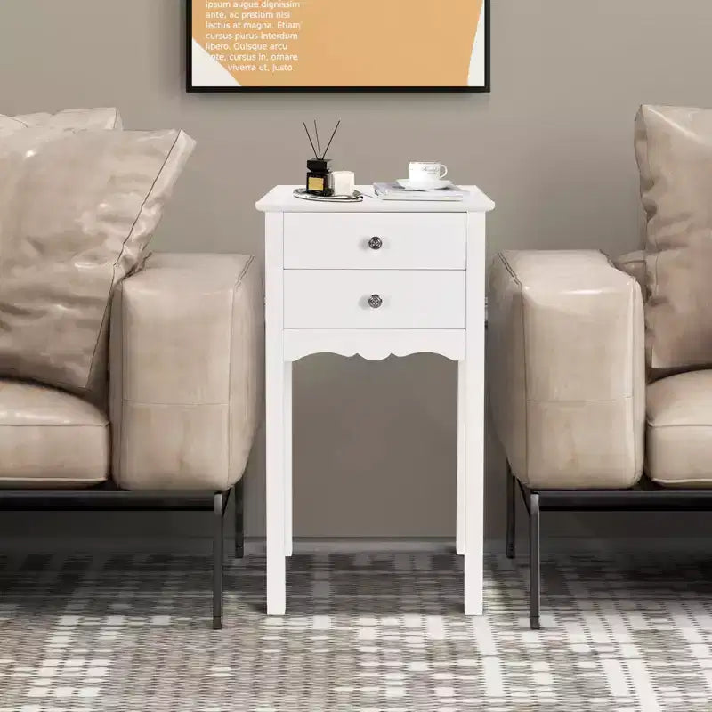 Costway Tavolino da Divano, Comodino con 2 Cassetti, Mobile Bianco