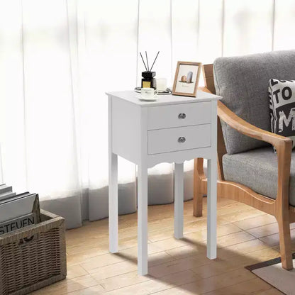 Costway Tavolino da Divano, Comodino con 2 Cassetti, Mobile Bianco