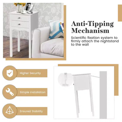 Costway Tavolino da Divano, Comodino con 2 Cassetti, Mobile Bianco