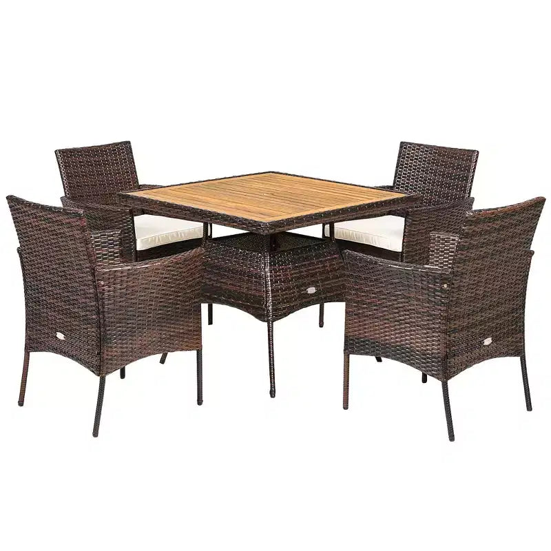 Set Mobili da Giardino 5 pz in Rattan con Poltrone e Tavolo in Legno Costway