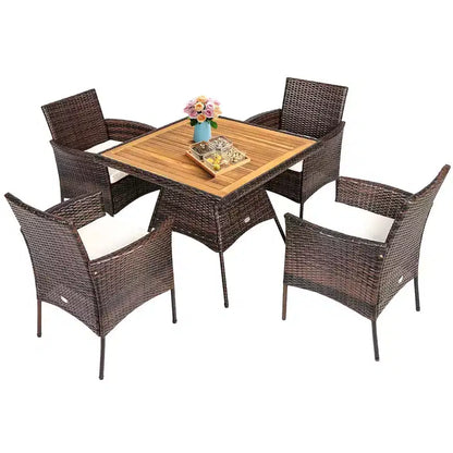 Set Mobili da Giardino 5 pz in Rattan con Poltrone e Tavolo in Legno Costway
