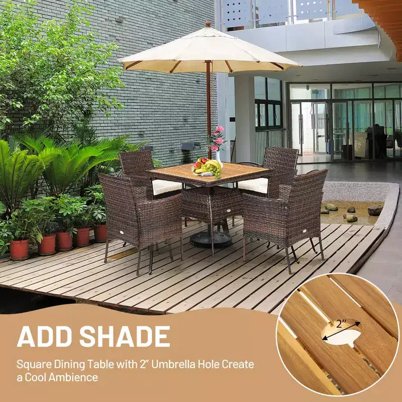 Set Mobili da Giardino 5 pz in Rattan con Poltrone e Tavolo in Legno Costway