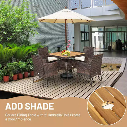 Set Mobili da Giardino 5 pz in Rattan con Poltrone e Tavolo in Legno Costway