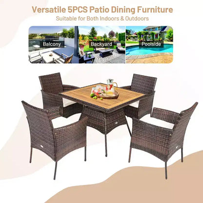 Set Mobili da Giardino 5 pz in Rattan con Poltrone e Tavolo in Legno Costway