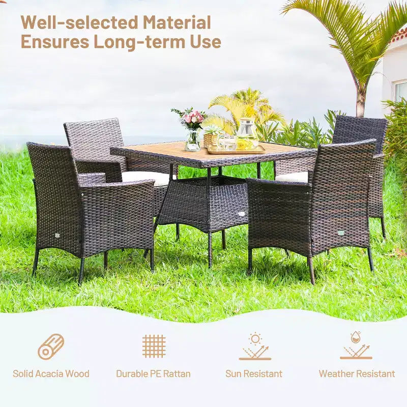 Set Mobili da Giardino 5 pz in Rattan con Poltrone e Tavolo in Legno Costway