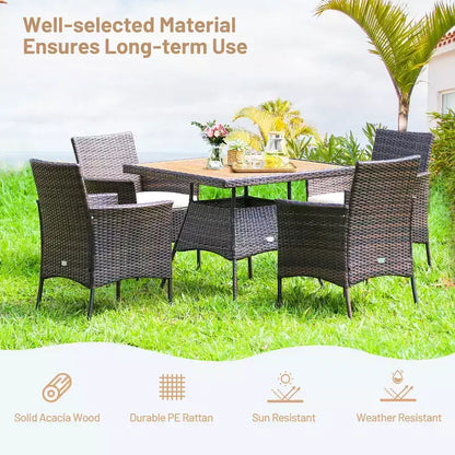 Set Mobili da Giardino 5 pz in Rattan con Poltrone e Tavolo in Legno Costway