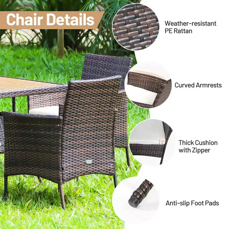 Set Mobili da Giardino 5 pz in Rattan con Poltrone e Tavolo in Legno Costway