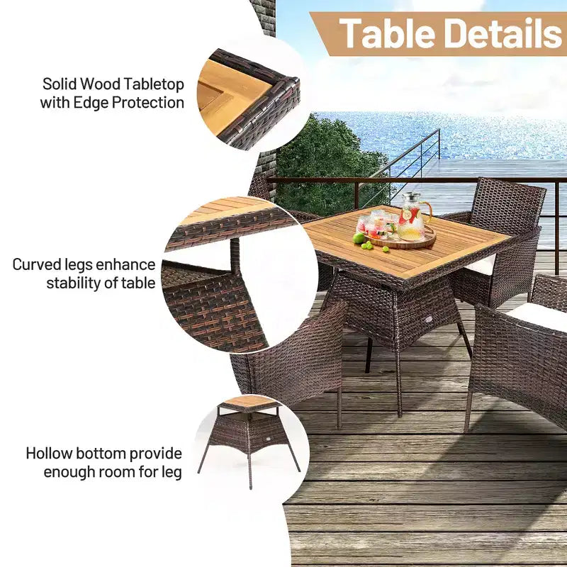 Set Mobili da Giardino 5 pz in Rattan con Poltrone e Tavolo in Legno Costway