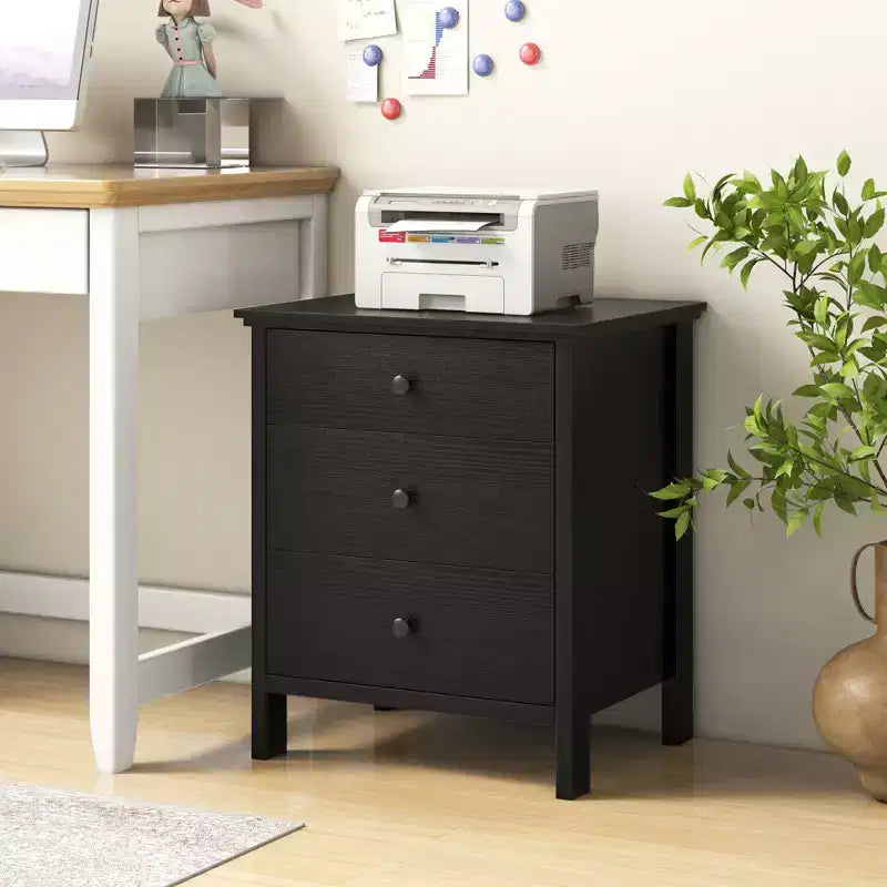 Costway Nightstand Beside End Side Table Accent Table Organizer W/3 Drawers Black