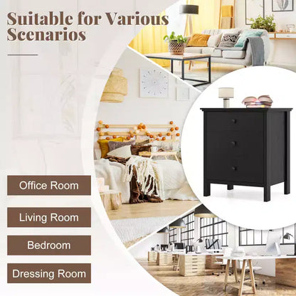 Costway Nightstand Beside End Side Table Accent Table Organizer W/3 Drawers Black