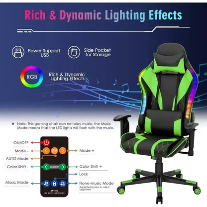 Sedia da gaming Costway, girevole e regolabile, con luci LED dinamiche