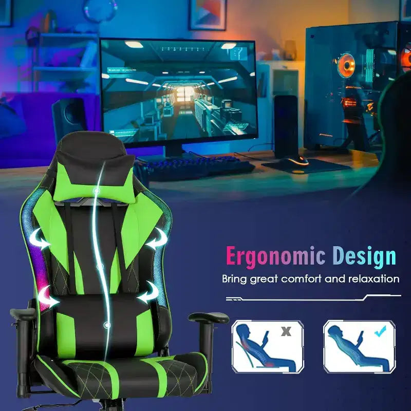 Sedia da gaming Costway, girevole e regolabile, con luci LED dinamiche