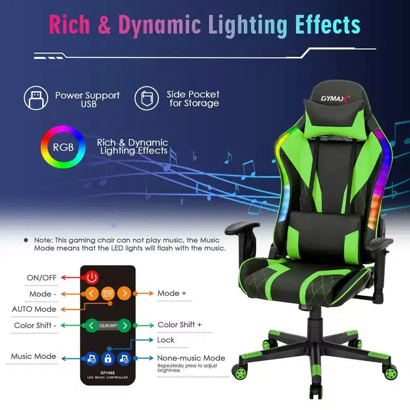 Sedia da gaming Costway, girevole e regolabile, con luci LED dinamiche