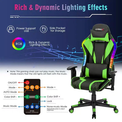 Sedia da gaming Costway, girevole e regolabile, con luci LED dinamiche