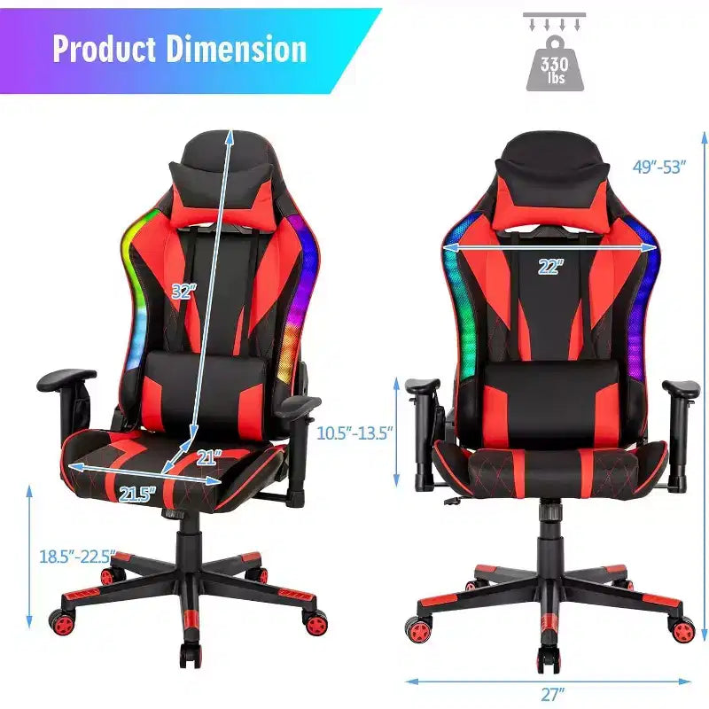 Sedia da gaming Costway, girevole e regolabile, con luci LED dinamiche