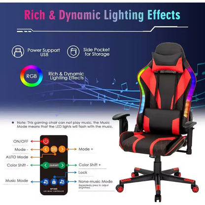 Sedia da gaming Costway, girevole e regolabile, con luci LED dinamiche