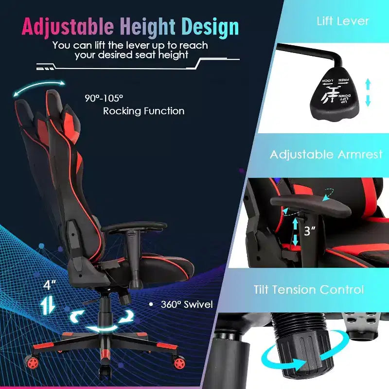 Sedia da gaming Costway, girevole e regolabile, con luci LED dinamiche
