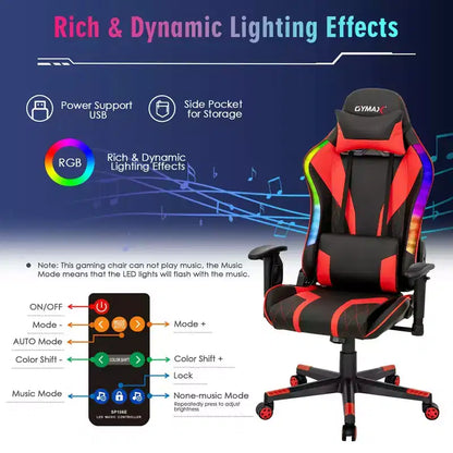 Sedia da gaming Costway, girevole e regolabile, con luci LED dinamiche