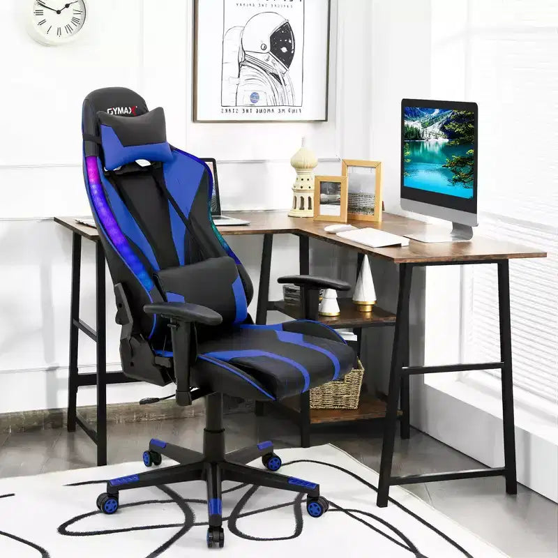Sedia da gaming Costway, girevole e regolabile, con luci LED dinamiche