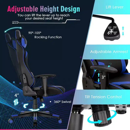 Sedia da gaming Costway, girevole e regolabile, con luci LED dinamiche