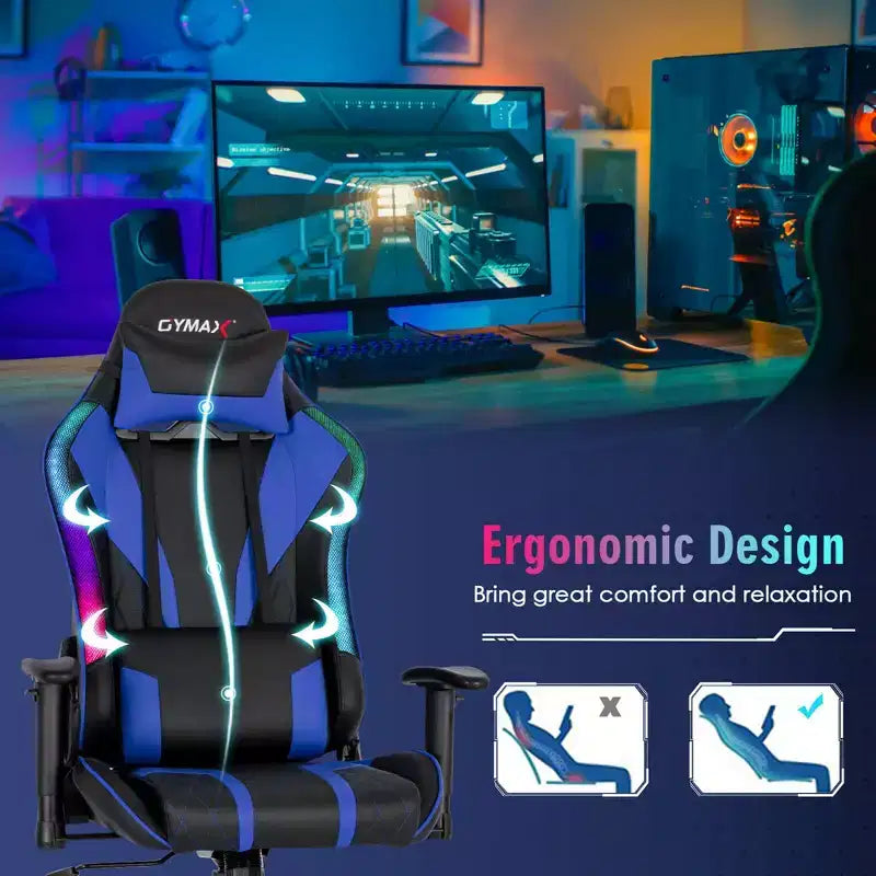 Sedia da gaming Costway, girevole e regolabile, con luci LED dinamiche