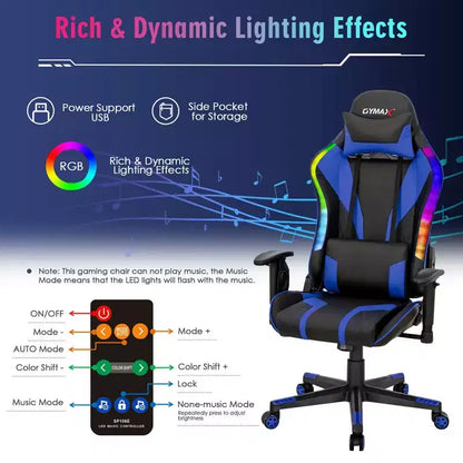 Sedia da gaming Costway, girevole e regolabile, con luci LED dinamiche