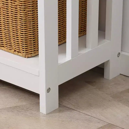 HOMCOM Console Hallway Table with Extra Wide Pull Out Drawer, 2 Open Shelves and Slatted Wood Frame Design