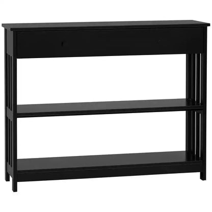 HOMCOM Console Hallway Table with Extra Wide Pull Out Drawer, 2 Open Shelves and Slatted Wood Frame Design
