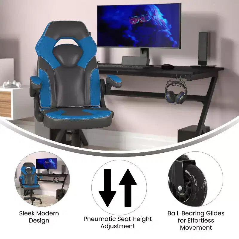 Sedia da gaming Flash Furniture X10 sedia da ufficio da corsa per PC computer con braccioli ribaltabili e ruote trasparenti