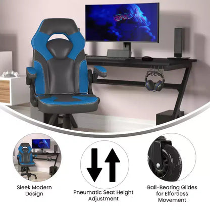 Sedia da gaming Flash Furniture X10 sedia da ufficio da corsa per PC computer con braccioli ribaltabili e ruote trasparenti