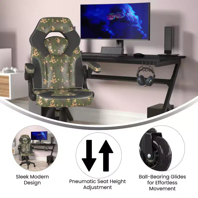 Sedia da gaming Flash Furniture X10 sedia da ufficio da corsa per PC computer con braccioli ribaltabili e ruote trasparenti