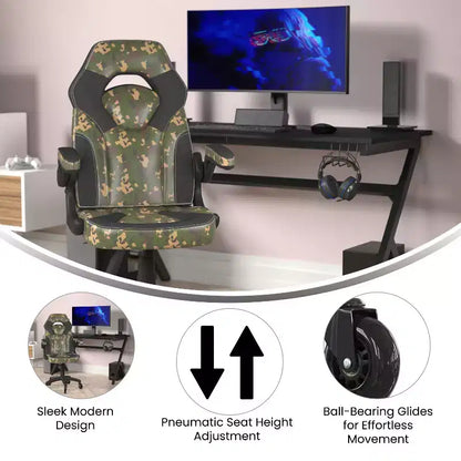 Sedia da gaming Flash Furniture X10 sedia da ufficio da corsa per PC computer con braccioli ribaltabili e ruote trasparenti