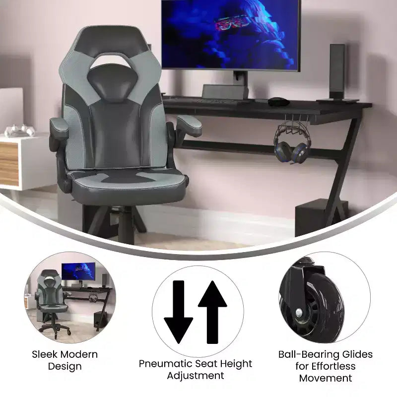 Sedia da gaming Flash Furniture X10 sedia da ufficio da corsa per PC computer con braccioli ribaltabili e ruote trasparenti