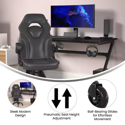 Sedia da gaming Flash Furniture X10 sedia da ufficio da corsa per PC computer con braccioli ribaltabili e ruote trasparenti