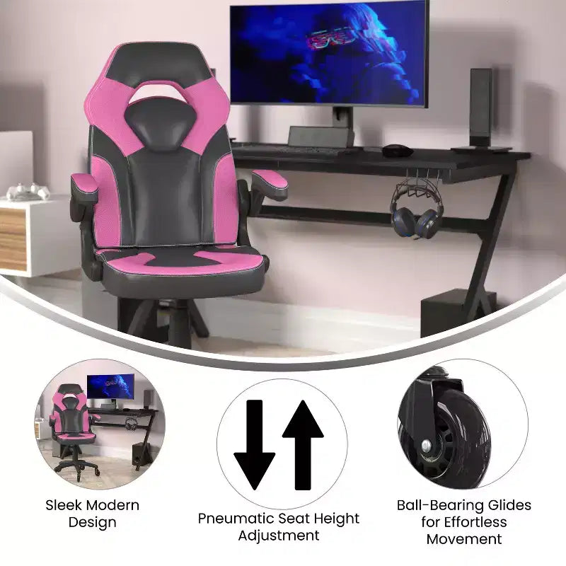 Sedia da gaming Flash Furniture X10 sedia da ufficio da corsa per PC computer con braccioli ribaltabili e ruote trasparenti