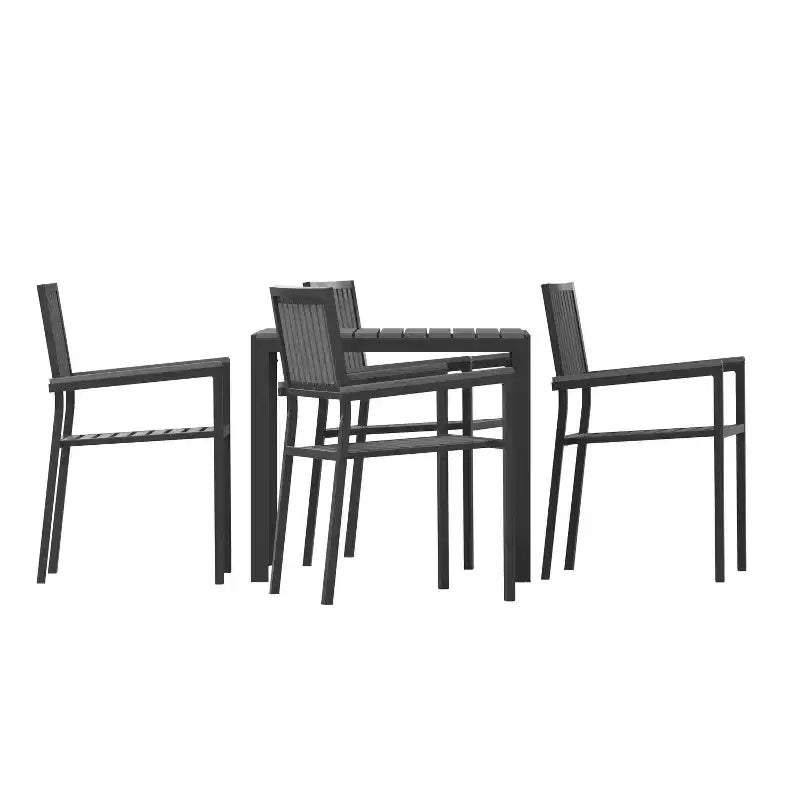 Set da pranzo Merrick Lane da 5 pezzi per interni/esterni con tavolo e quattro sedie con doghe in poliresina nera