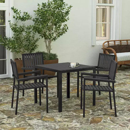 Set da pranzo Merrick Lane da 5 pezzi per interni/esterni con tavolo e quattro sedie con doghe in poliresina nera