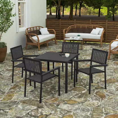 Set da pranzo Merrick Lane da 5 pezzi per interni/esterni con tavolo e quattro sedie con doghe in poliresina nera