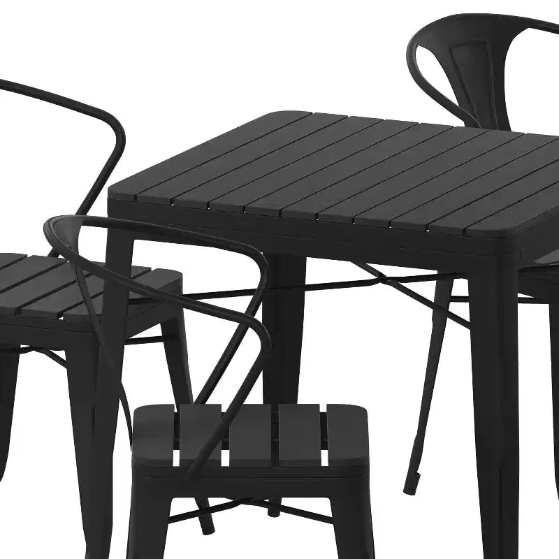 Set da patio Emma and Oliver moderno, 5 pezzi, resistente alle intemperie e alla ruggine, in acciaio nero e poliresina, con tavolo e 4 sedie, per interni ed esterni