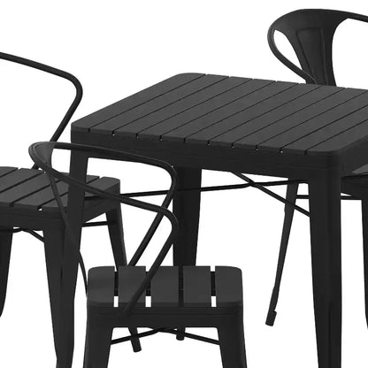 Set da patio Emma and Oliver moderno, 5 pezzi, resistente alle intemperie e alla ruggine, in acciaio nero e poliresina, con tavolo e 4 sedie, per interni ed esterni