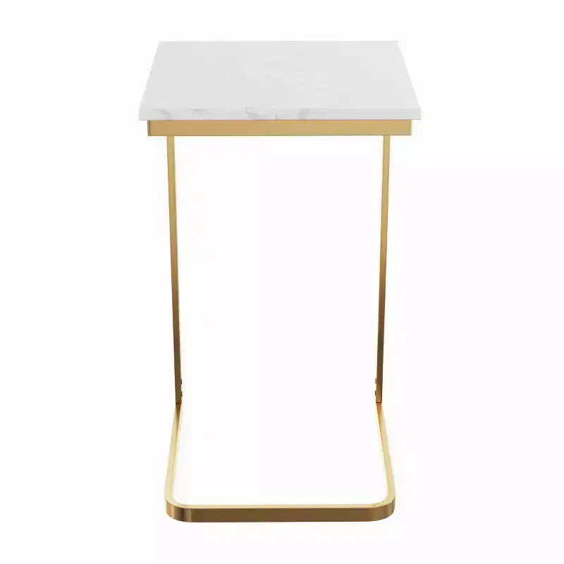 Lavish Home C-Shaped End Table - Real Marble Side Table with Gold Iron Frame for Couch, Loveseat or Bed - Modern Living Room Furniture, White