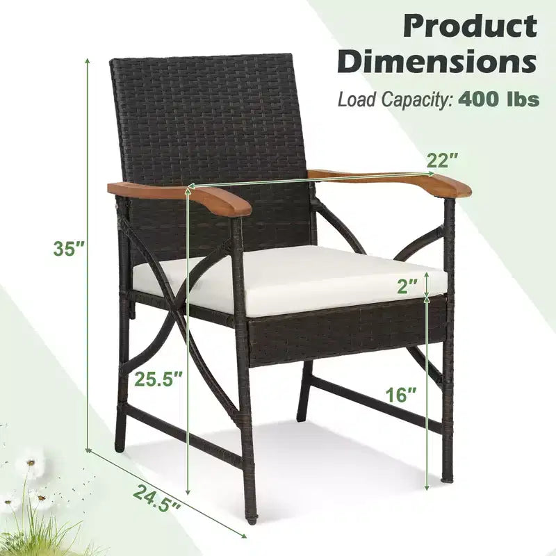 Costway 5PCS Patio Wicker Dining Set Cushion Armchairs Acacia Wood Table with Umbrella Hole
