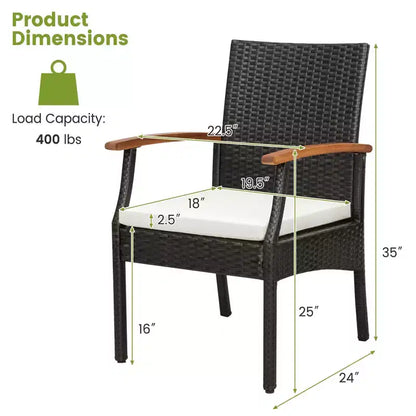 Costway 5PCS Patio Wicker Dining Set Cushion Acacia Wood Armchairs Table with Umbrella Hole