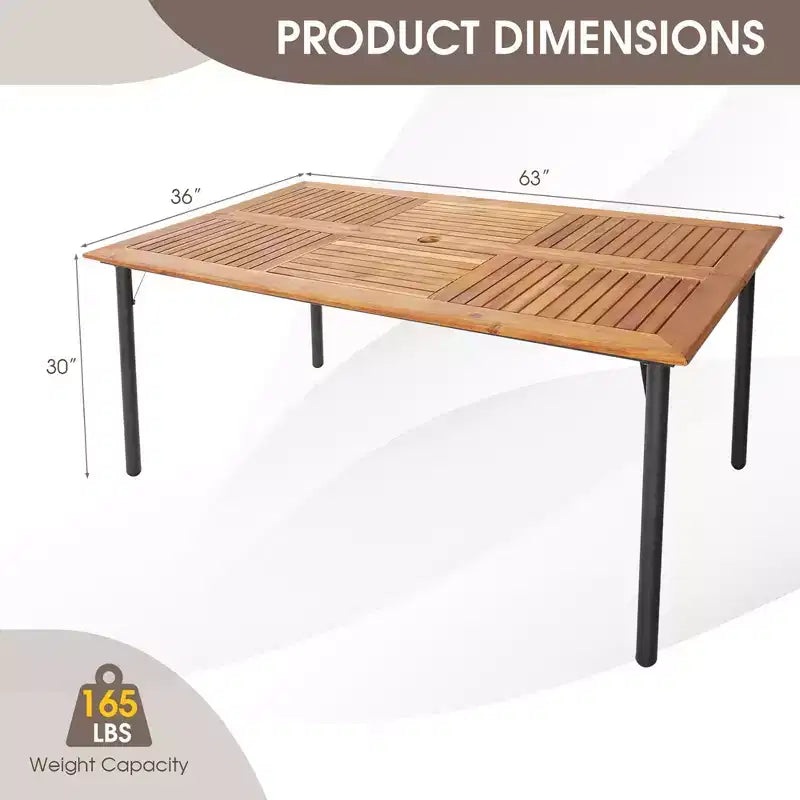 Costway 5PCS Patio Wicker Dining Set Cushion Acacia Wood Armchairs Table with Umbrella Hole